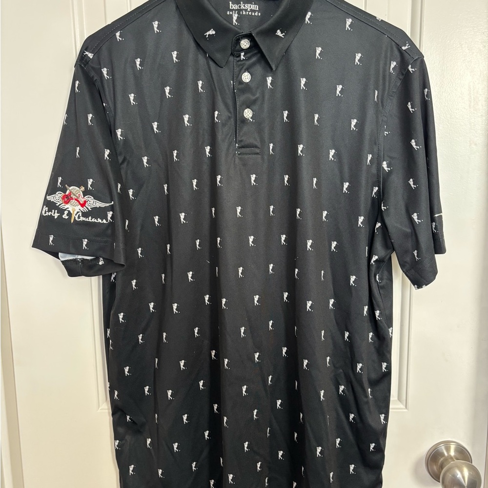 Men’s Backspin Golf Polo Astronaut Print Golf and Guitars Logo